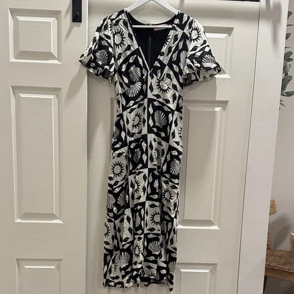 Lisa Says Gah Black & White Floral V-Neck Maxi Dress size xs needs zipper pull - Picture 1 of 6
